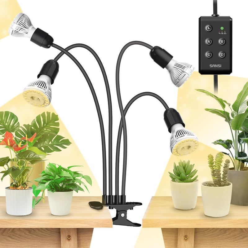 Sansi أضواء نمو LED للنباتات الداخلية، استبدال المصابيح مجانًا مدى الحياة، 600 واط طيف كامل 4 رقبة مرنة ضوء نمو النباتات، ضوء نبات مع مؤقت 4/8/12 ساعة، قوة نمو عالية PPFD مصباح نمو، - Image 1